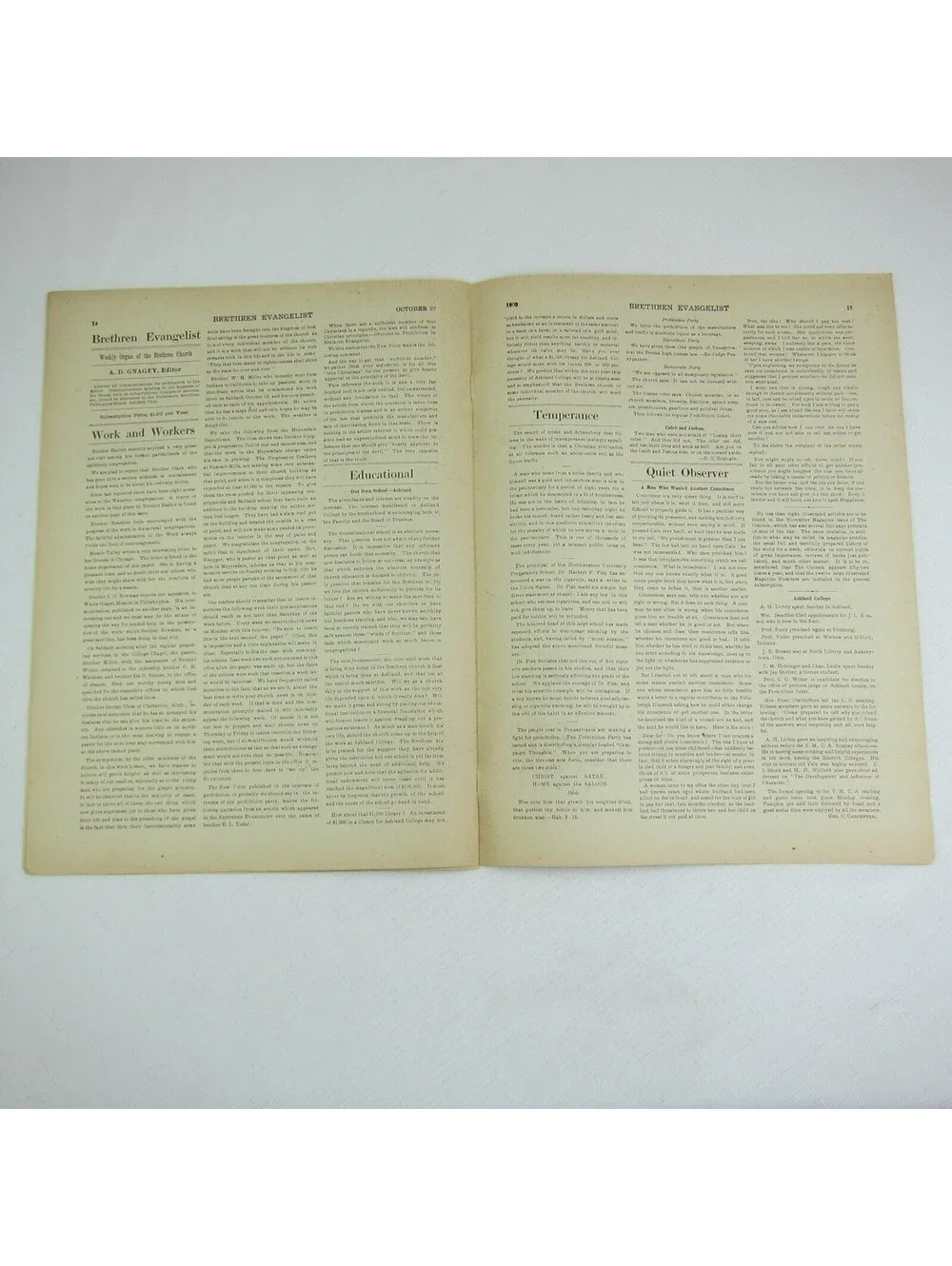 Brethren Evangelist Christian Newspaper Ashland Ohio Antique October 29th 1902
